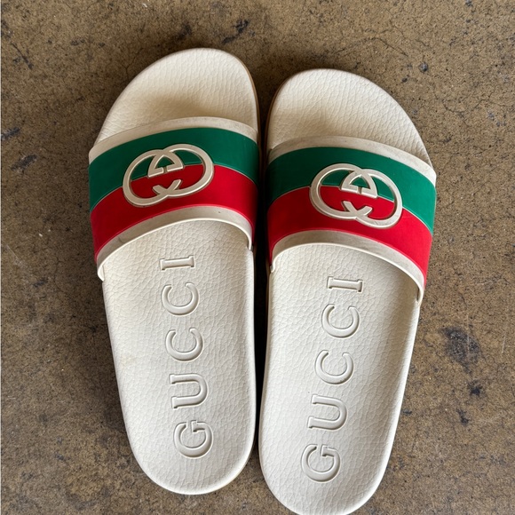 Gucci Other - Gucci White Slides with Red and Green Stripes Size 10 M!
